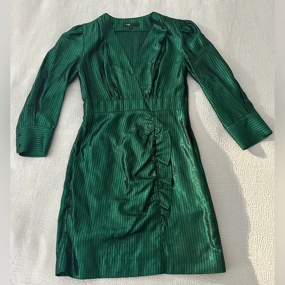 green emerald velvet dress Maje Green Stretch Metallic Boucl-tweed Mini Dress And Jacket Set Fr34 UK  6